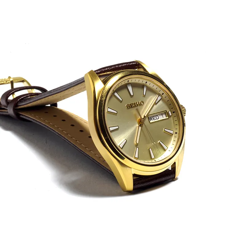 Seiko SUR450 Essentials Men’s Quartz Watch Gold Case Leather